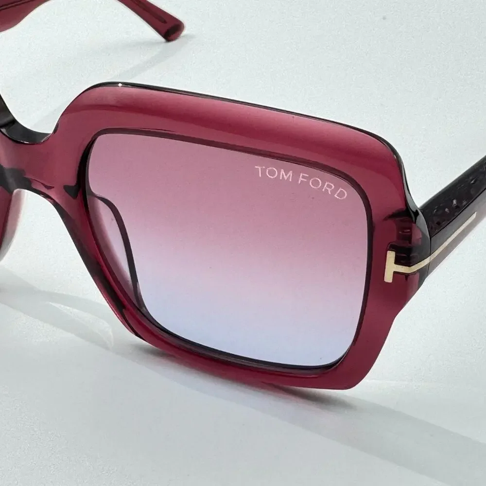 Tom Ford Sunglasses Kaya TF1082 66Y Shiny Dark Red Square Violet Gradient Lens